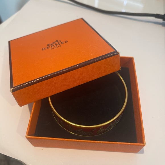 Hermes authentic Cloisonne Perfume Bottle Pattern Bangle Bracelet with Box red - Picture 5 of 13